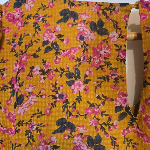 Vero Moda Medium Mustard Orange Floral Puff Sleeve Knee Dress Smocked Boho - Picture 12 of 12